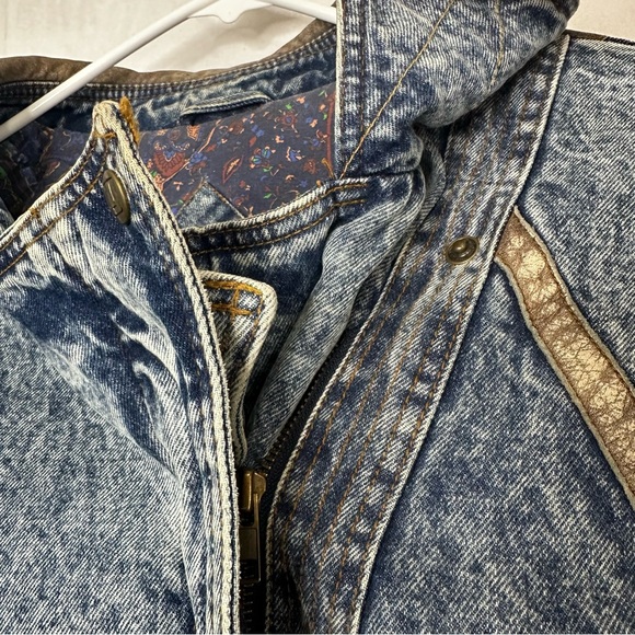 Andy Johns Denim Paisley Jacket Polyfill Leather Vintage Oversized Blue Baggy - Picture 9 of 12
